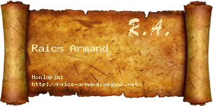 Raics Armand névjegykártya